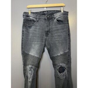 BDG Jeans Mens 34x32 Gray Skinny Stretch Biker Ankle Zip Denim Charcoal Wash